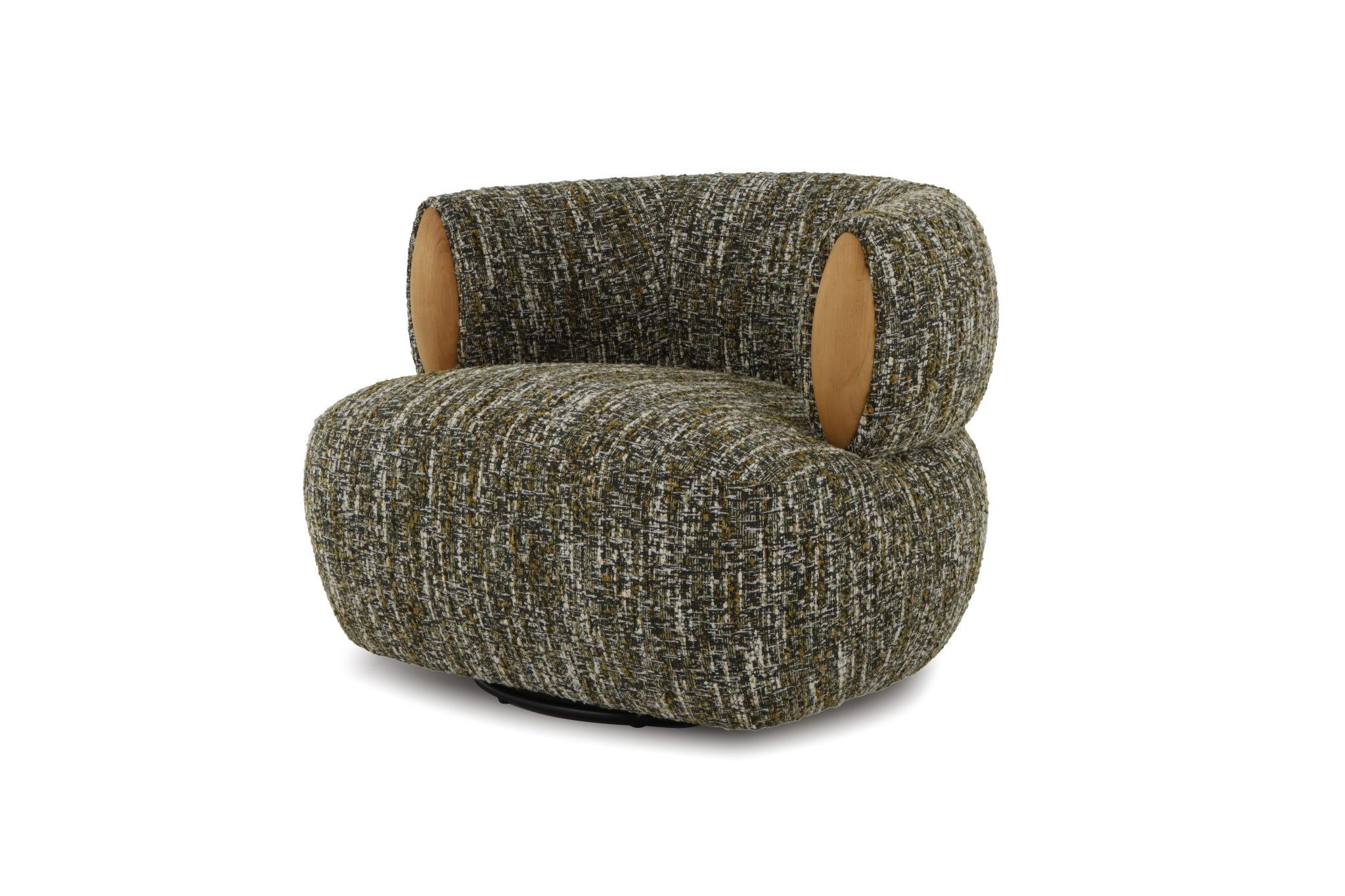 DREHSESSEL Theo, Natur Massiveiche + grüner Stoff - Grün, Holz (91/71/86cm) - WOODEK