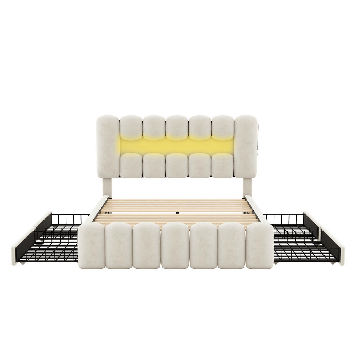 POLSTERBETT 140/200 cm Beige mit 4 Schubladen und LED-Beleuchtung - Beige, Textil (140/200cm) - OKWISH