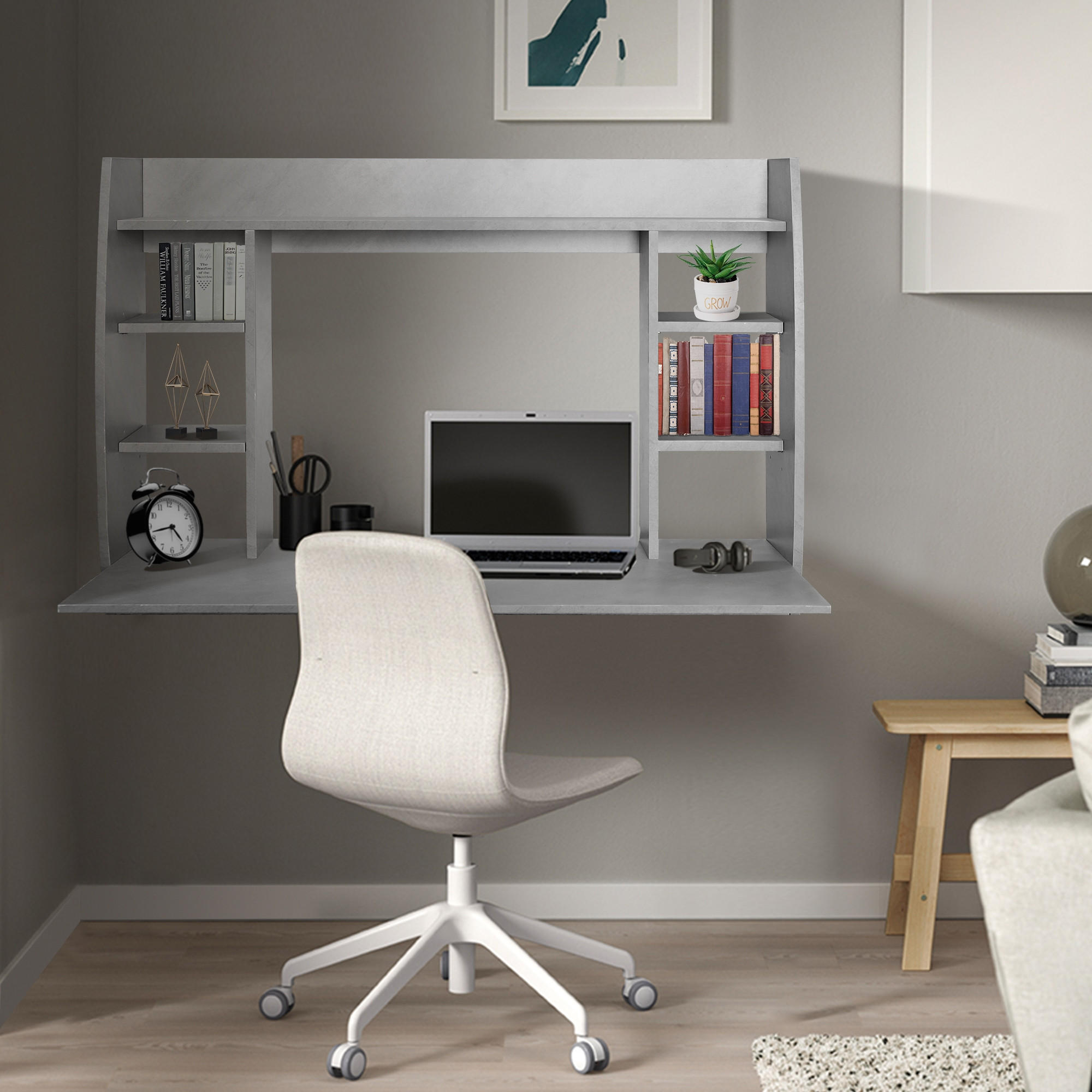 Thumbnail - Ml-Design Wandschreibtisch, Grau, Holzwerkstoff, 48x75x110 cm, Arbeitszimmer, Schreibtische, Schreibtischkombination