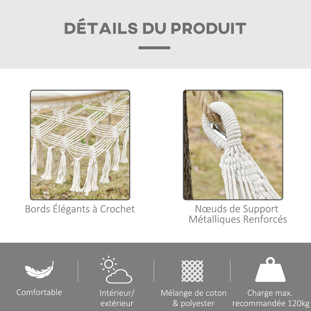 HÄNGEMATTE DE-13572 Boho-Chic mit Fransen, tragbar Beige - Creme, Textil (150/1/288cm) - ComfortXL