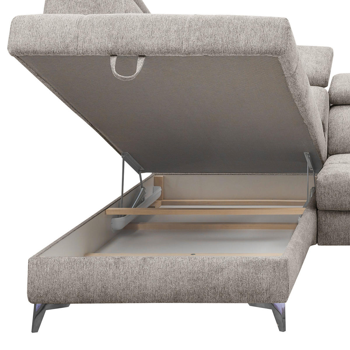 ECKSOFA mit Schlaffunktion - Webstoff - Taupe/Schwarz, Kunststoff/Textil (282/198cm) - home24