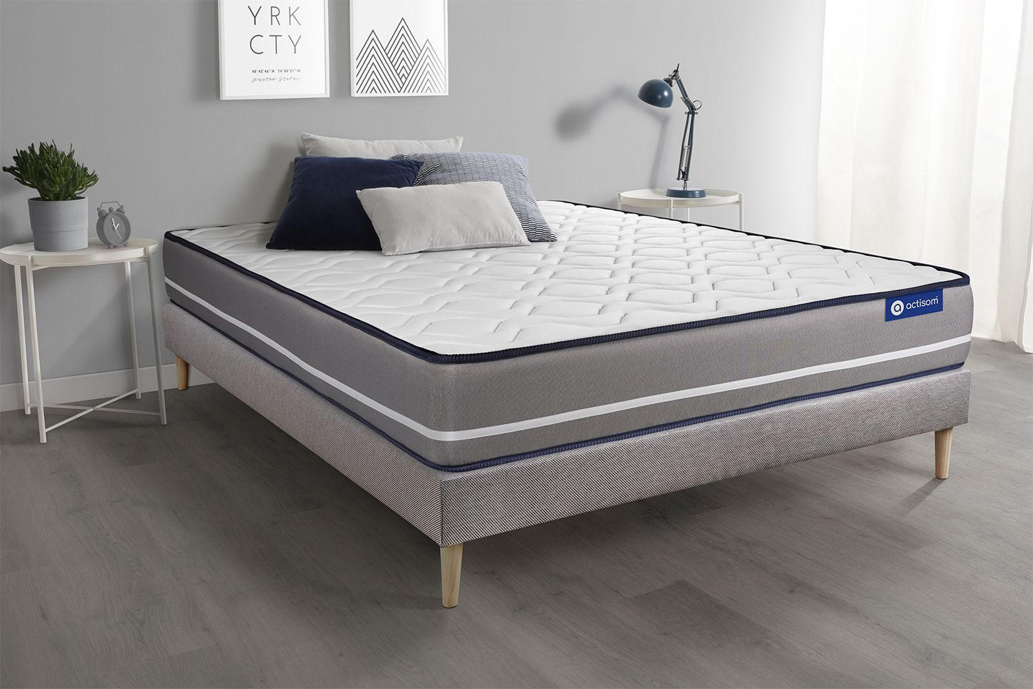 BETT Actimemo pur Memory-Schaum 180 x 220 cm h3 - Kit Bettgestell Grau - Beige/Grau, Holz (180/220cm) - ACTISOM