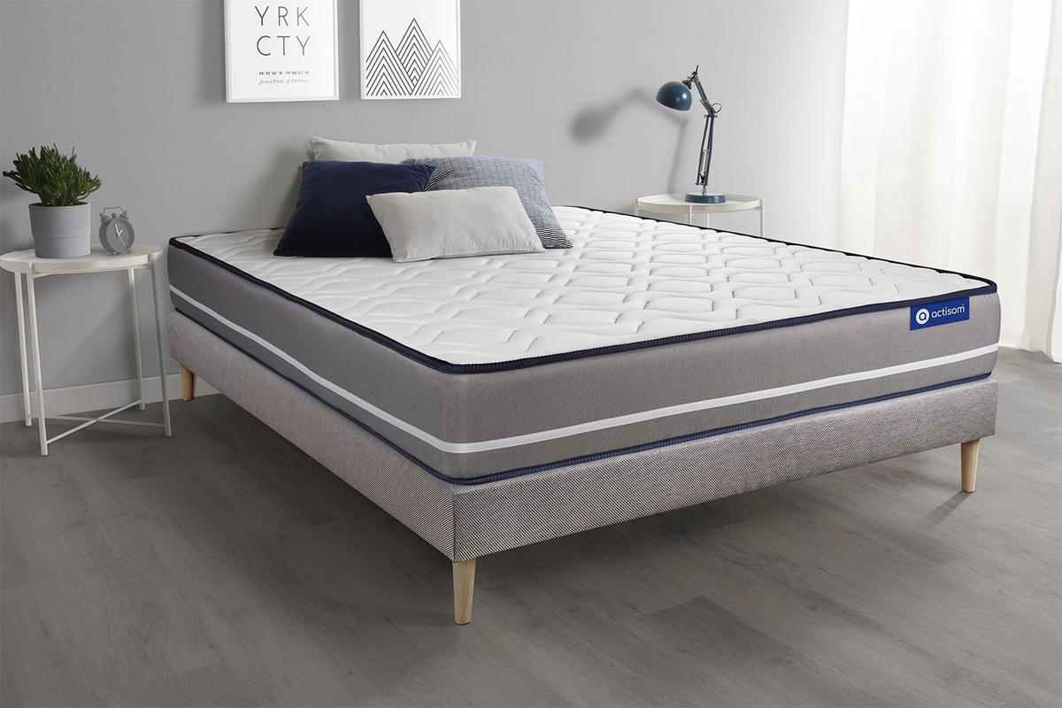 BETT Actimemo pur Memory-Schaum 180 x 220 cm h3 - Kit Bettgestell Grau - Beige/Grau, Holz (180/220cm) - ACTISOM