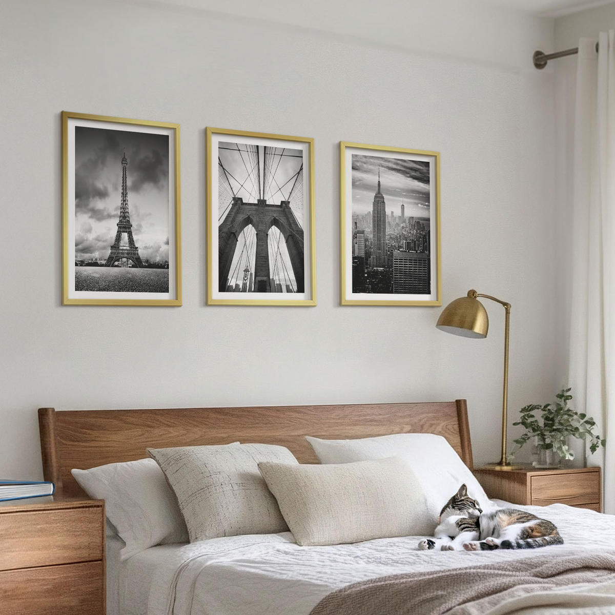 BILDER SET 3er Set - 40x60 cm Goldrahmen - Monochromatische Brückentürme - Goldfarben, Kunststoff (40/60cm) - TULUP