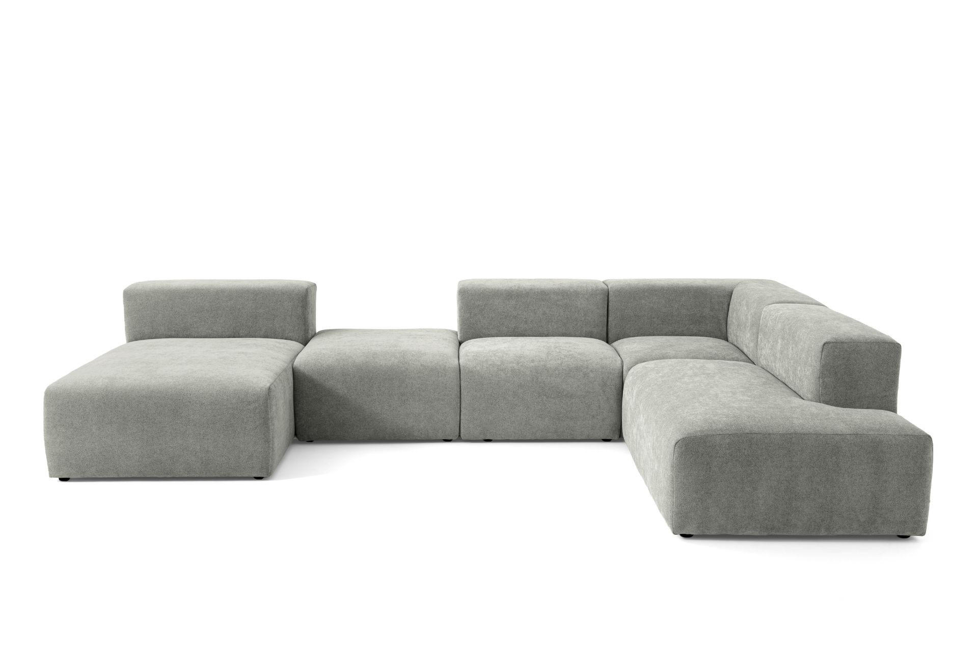 5-SITZER modulares Wohnlandschaft U XXL HEAVEN SET 6 Rechts, Breite 375 cm Webstoff Grau - Schwarz/Grau, Holz/Kunststoff (245/73/375cm) - Muffo