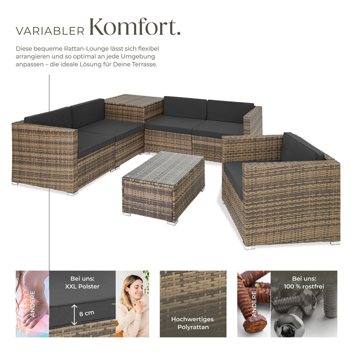RATTANLOUNGE Pisa,inklusive großer Aufbewahrungsbox,natur - Naturfarben, Kunststoff - tectake