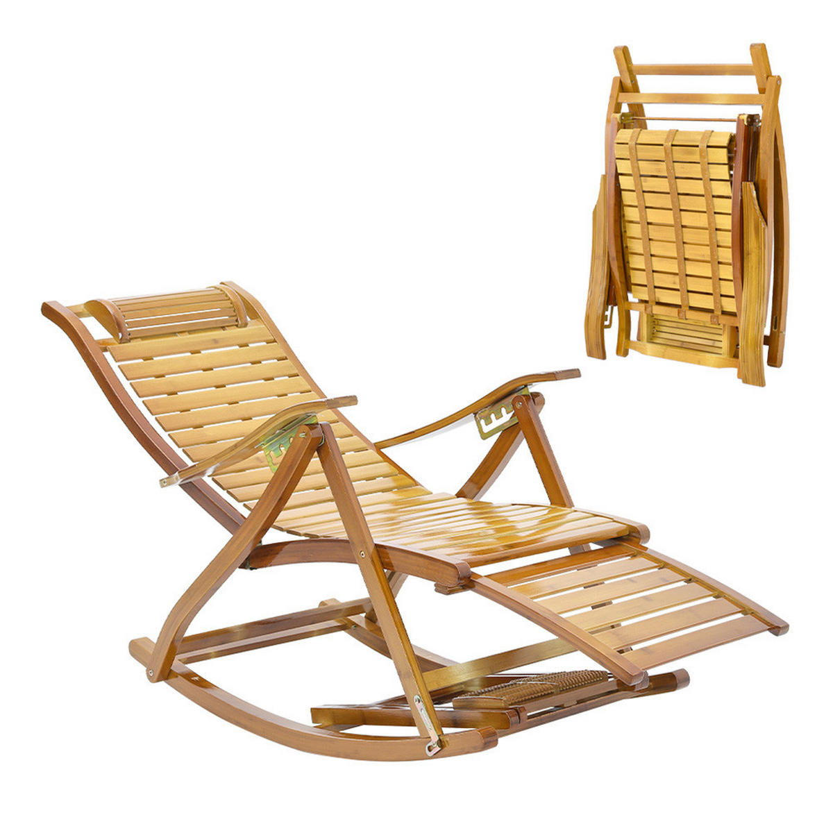 GARTENSCHAUKELSTUHL Relaxsesselaus aus Bambus Stahl in Naturholz für Garten Balkon klappbar verstellbar 47 x 95 x 108 cm Belastbarkeit 150 kg - Naturfarben, Metall (47/108/95cm) - Livingandhome
