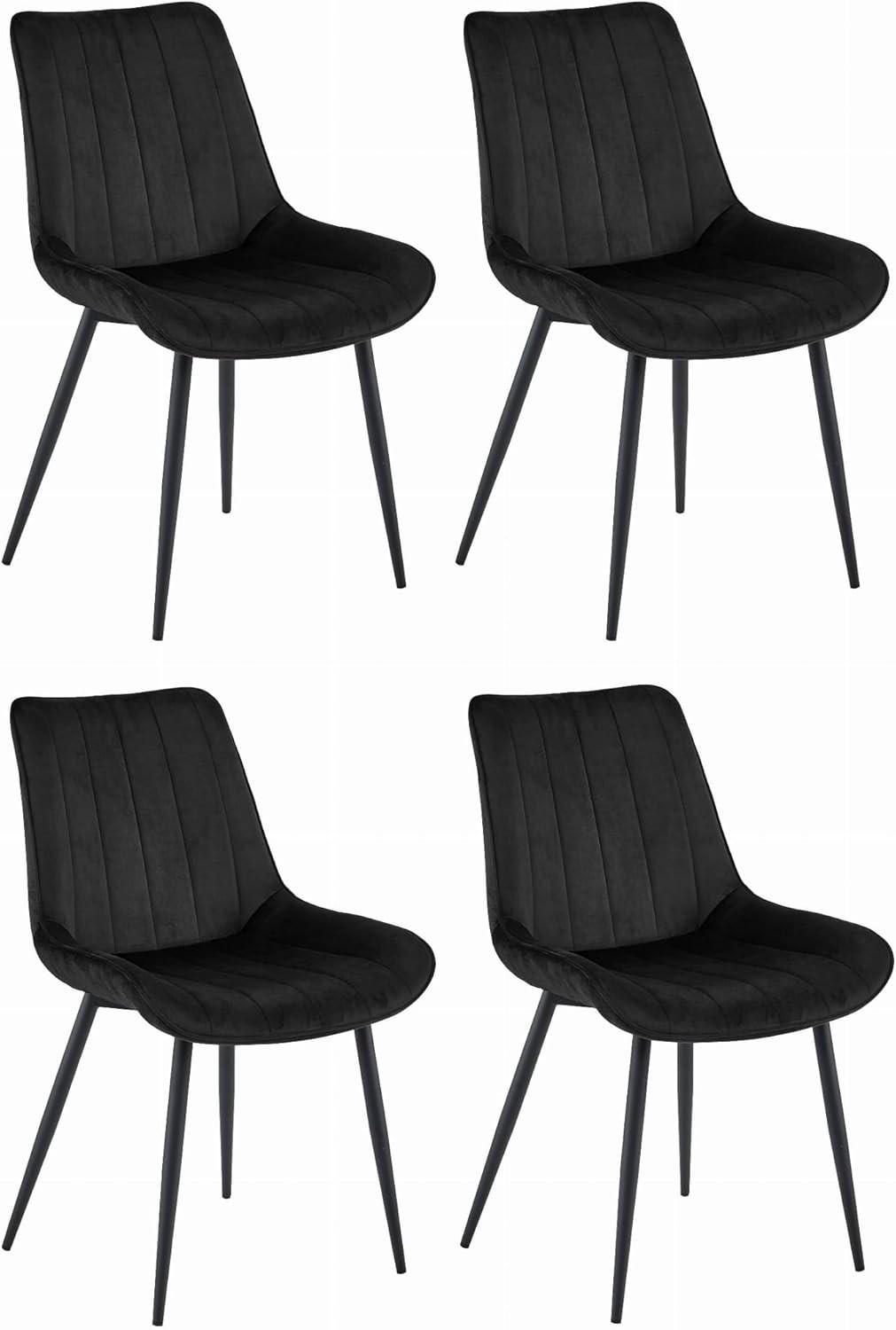 ESSZIMMERSTUHL Schwarzer Velours, geriffelte Rückenlehne, bequeme Sitzfläche - Schwarz, Textil (56/89/43cm) - Best For Home