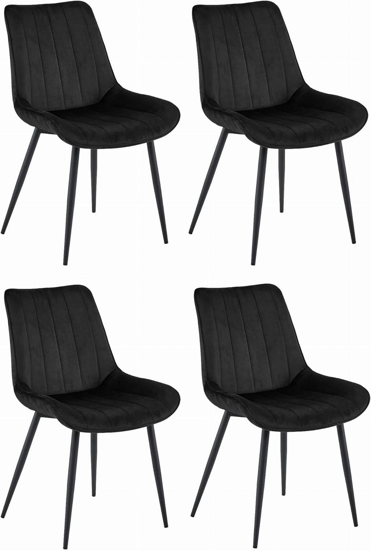 ESSZIMMERSTUHL Schwarzer Velours, geriffelte Rückenlehne, bequeme Sitzfläche - Schwarz, Textil (56/89/43cm) - Best For Home