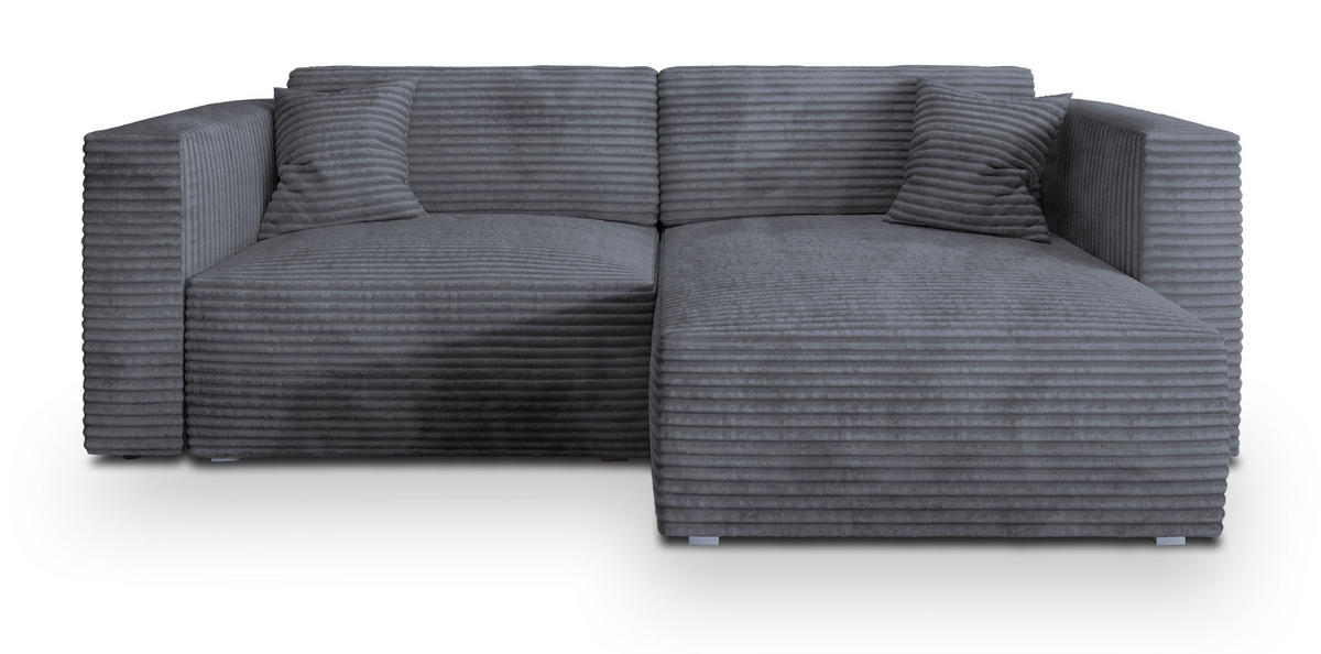 ECKSOFA NERIO Graphitfarben Kordstoff mit Schlaffunktion - Graphitfarben, Holz (245/148cm) - MASSENO