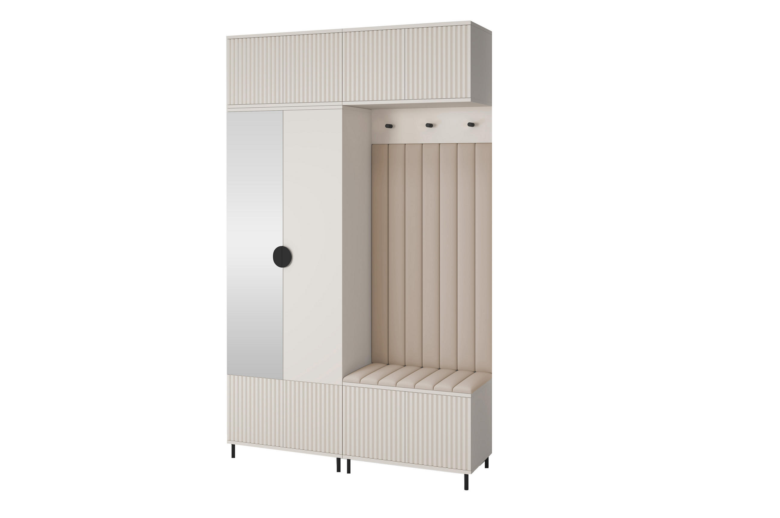 GARDEROBE Ritmo version 2 mit Spiegel, mit POLSTERPANEELEN BEIGE - Beige/Creme, Holzwerkstoff (140/235/40cm) - Jerpax