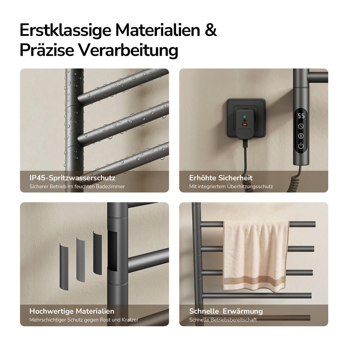 HEIZKÖRPER elektrisch 78,2 x 45 cm mit Smart-Steuerung Anthrazit - Anthrazit, Metall (45/78.2/10cm) - EMKE