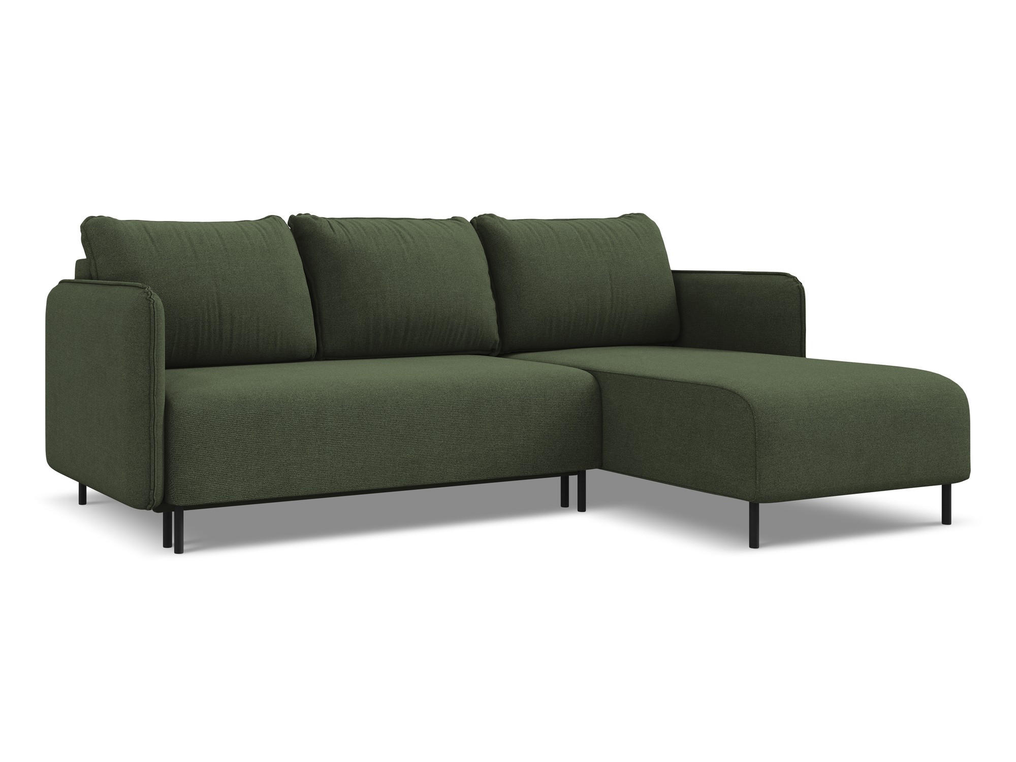 ECKSOFA mit Schlaffunktion Strukturstoff Stoff Grün - Schwarz/Olivgrün, Holz/Textil (236/162cm) - Makamii