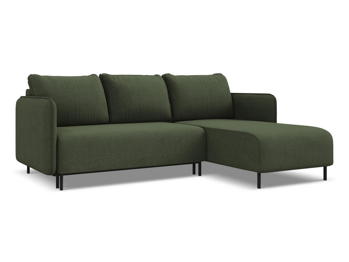 ECKSOFA mit Schlaffunktion Strukturstoff Stoff Grün - Schwarz/Olivgrün, Holz/Textil (236/162cm) - Makamii