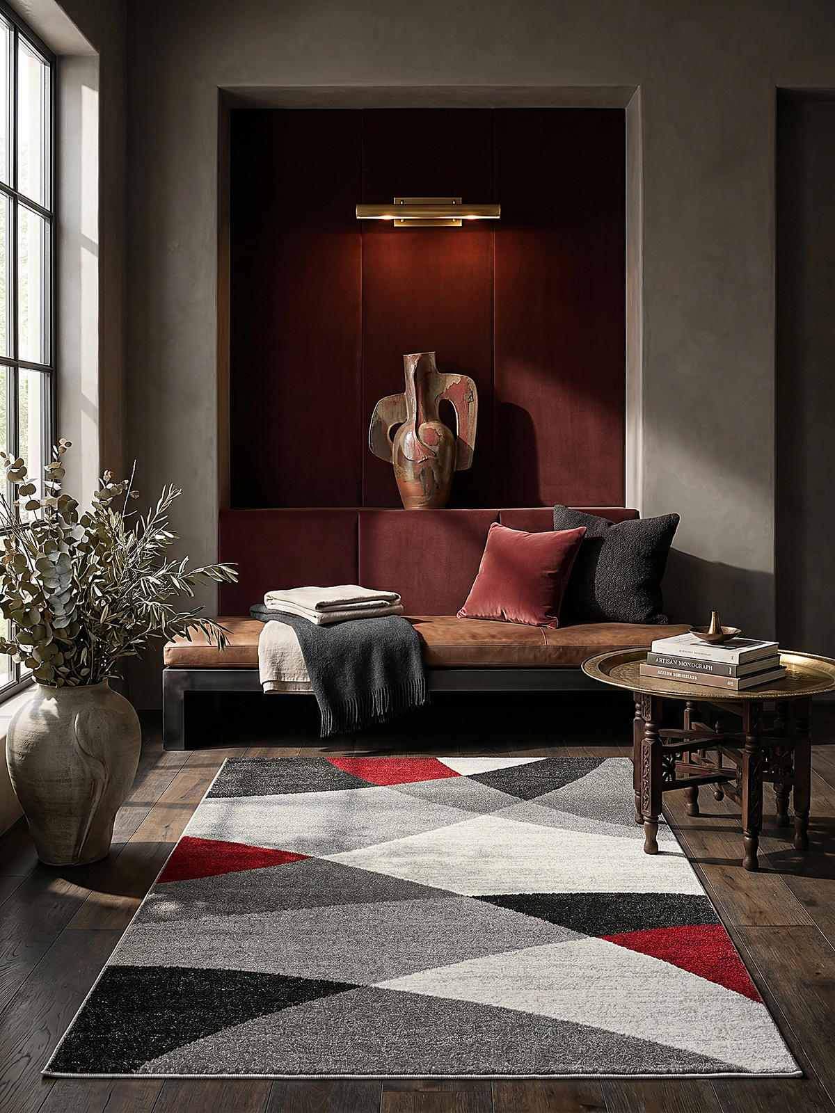 TEPPICH Niederflor Abstrakt THUR Polypropylen Rot-Grau 140 x 200 cm - Grau, Textil (140/200cm) - KADIMA DESIGN