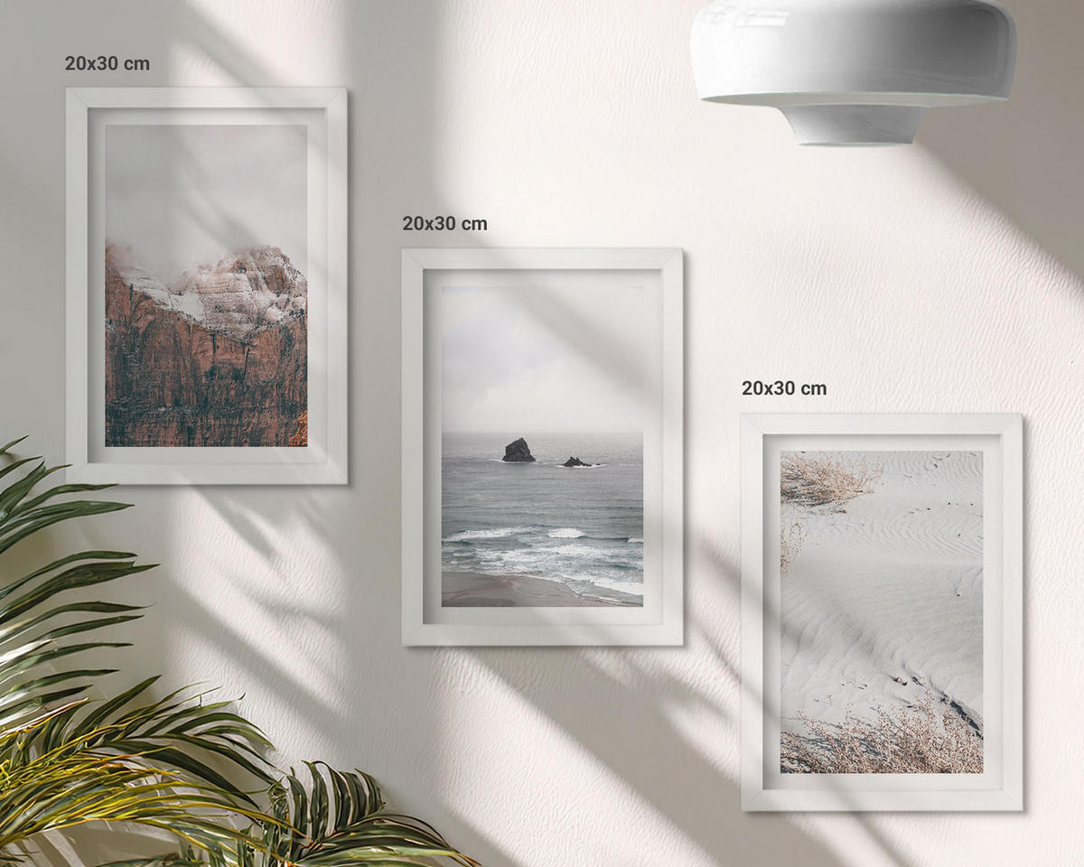 BILDER SET 3er Set - 20x30 cm Weißer Rahmen - Berge, Wolken, Meer, Sand, Natur - Weiß, Kunststoff (20/30cm) - TULUP
