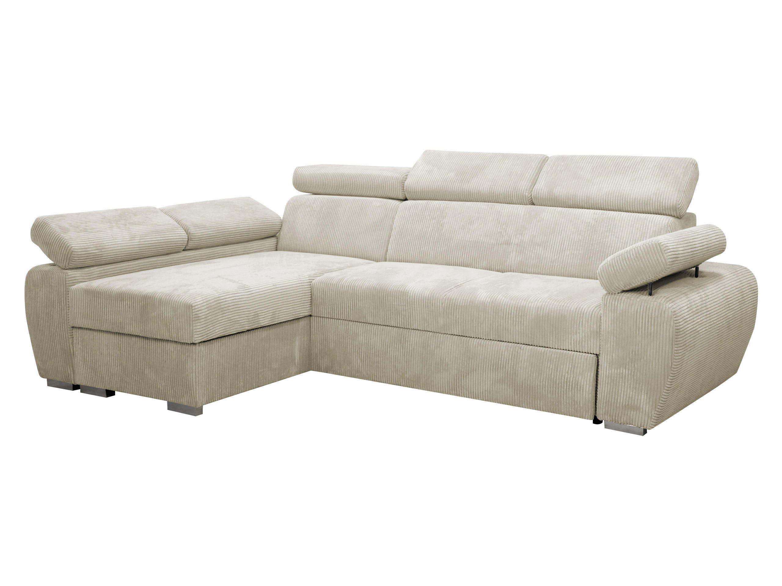 ECKSOFA Boston Mini Premium Cord 2RLC, Seite: Links LC+2R - Chromfarben/Beige, Holz/Textil (255/170cm) - MIRJAN24