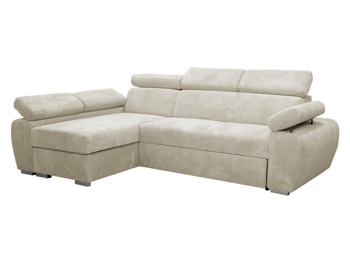 ECKSOFA Boston Mini Premium Cord 2RLC, Seite: Links LC+2R - Chromfarben/Beige, Holz/Textil (255/170cm) - MIRJAN24