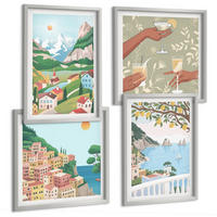 BILDER SET 4er Set - 50x50 cm & 40x60 cm Silberner Rahmen - Pastellfarbene Küstenhäuser - Silberfarben, Kunststoff (50/50cm) - TULUP