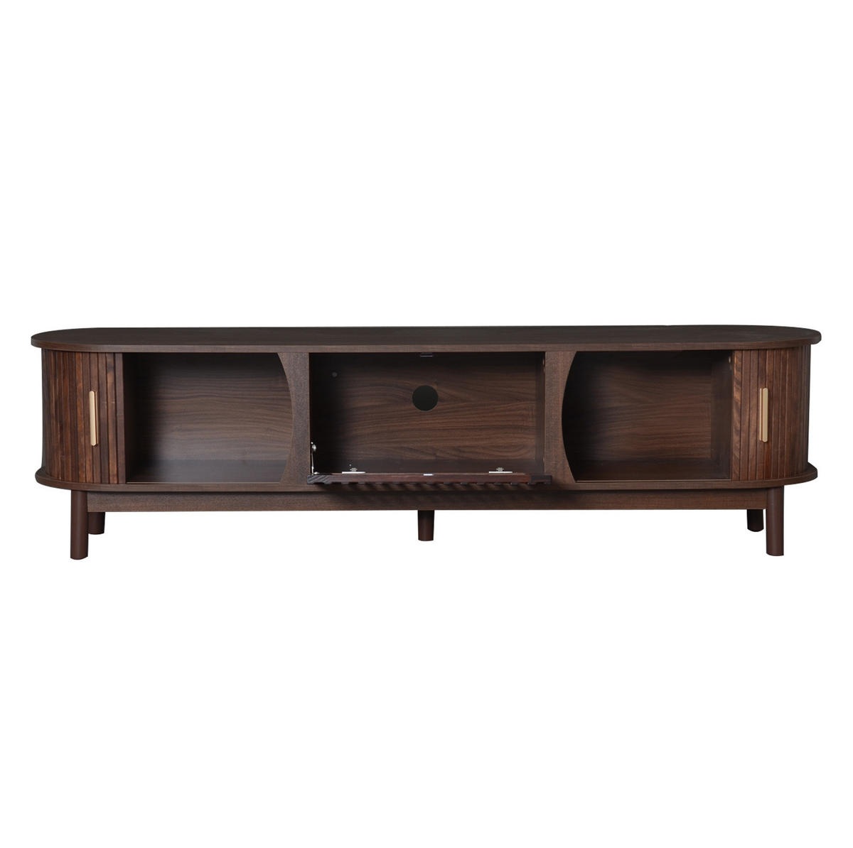 TV komoda, 165/39,5/46 cm, MDF hnedá, s posuvnými a výklopnými dvierkami - hnedá, kompozitné drevo (165/46/39.5cm) - BEAOK