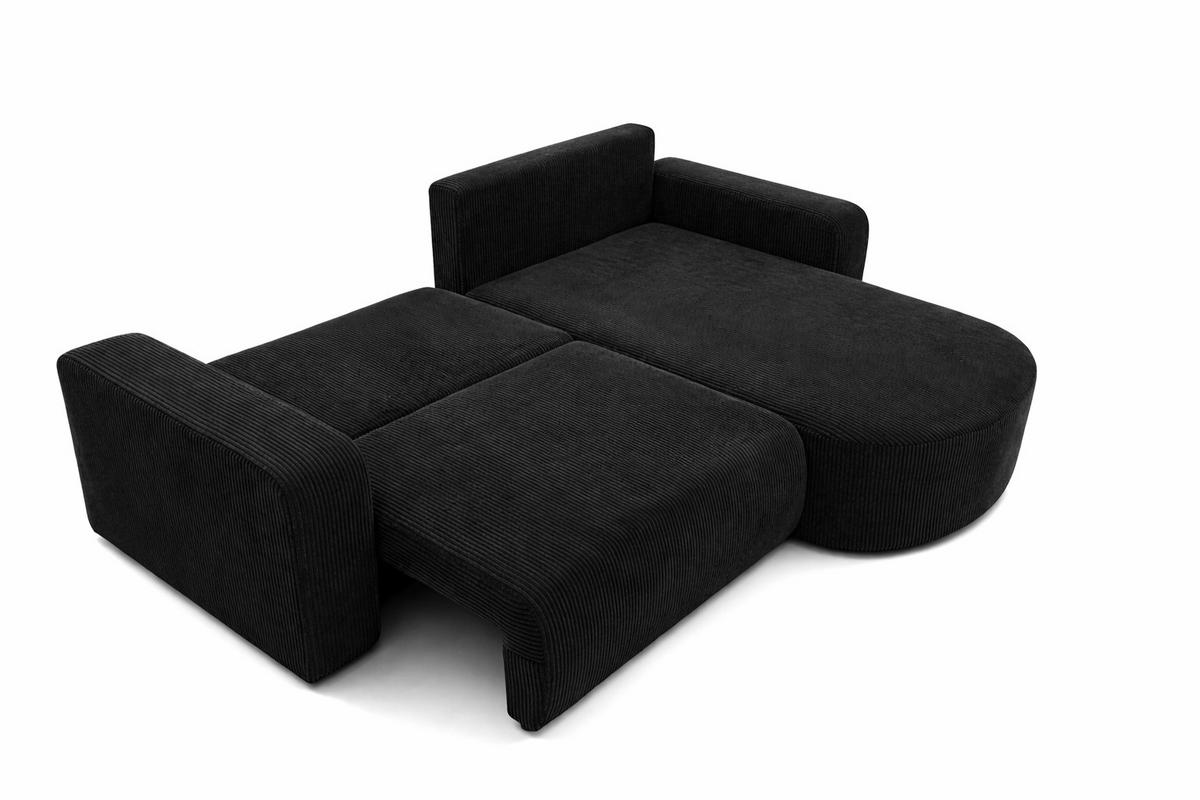 ECKSOFA Mit Schlaffunktion, Cordstoff Poso, Schwarz, Rechts, ROUND ONE - Schwarz, Holz (244/175cm) - Kaiser Möbel