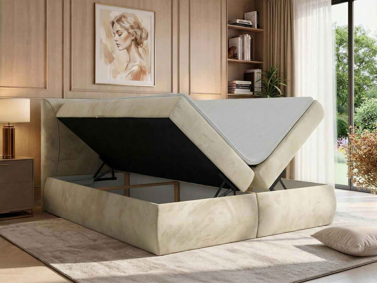 POSTEL BOXSPRING TARENZA 180/200 - Béžová Samet - Topper T25 - H4 - černá/béžová, textil/plast (180/200cm) - MKS
