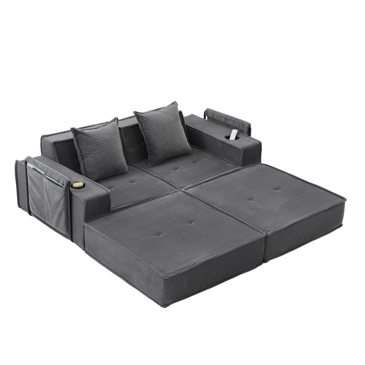 SCHLAFSOFA Zweisitzer mit Schlaffunktion,ausziehbar,Modulares Design,Cord,Dunkelgrau - Grau, Textil (162/42/54cm) - LVHOM
