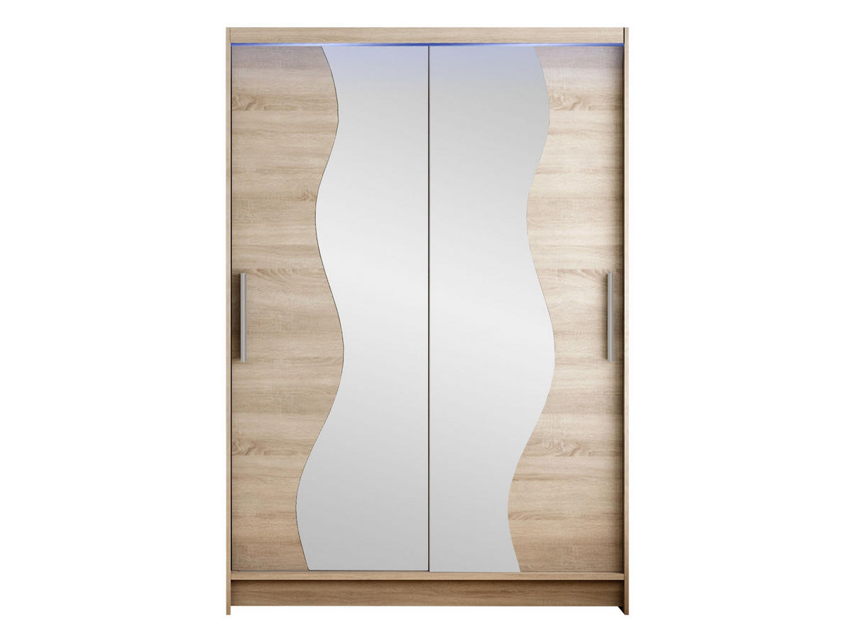 KLEIDERSCHRANK Miami S, mit RGB LED Beleuchtung - Silberfarben/Trüffeleichefarben, Holzwerkstoff/Kunststoff (120/200/58cm) - MIRJAN24