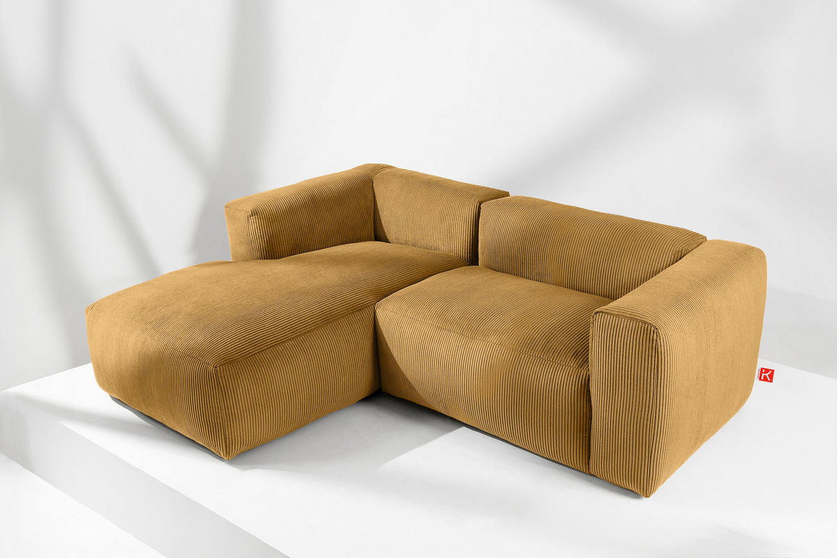 ECKMODULSOFA-LINKS BUFFO 3/4 Sitzer mit extrem weicher Sitzfläche, Kordstoff, gelb - Gelb, Textil (237/180cm) - KONSIMO®