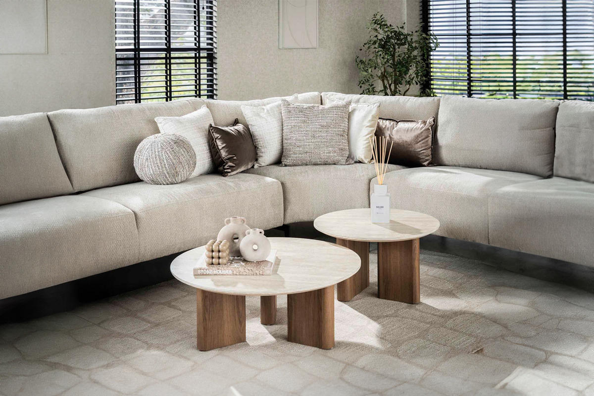COUCHTISCH-SET PRETO Weiß Keramik - Braun/Weiß, Keramik (76/76/30cm) - KAWOLA