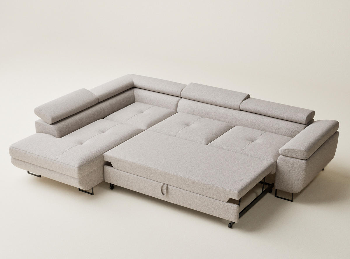 ECKSOFA MIT SCHLAFFUNKTION Concord Beige Webstoff - Schwarz/Grau, Holz/Holzwerkstoff (277/203cm) - Maison de Reve