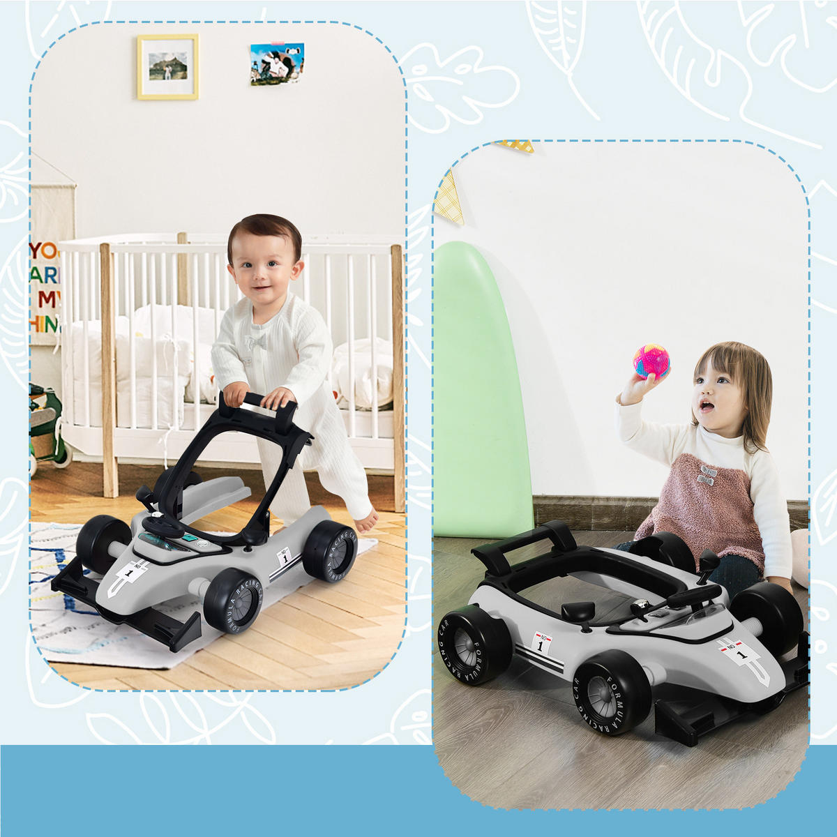 LAUFLERNWAGEN Klappbar Grau - Grau, Kunststoff (64/56/76cm) - COSTWAY