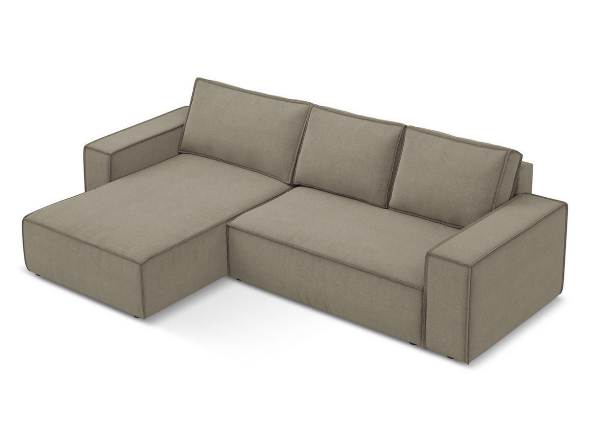ECKSOFA mit Schlaffunktion Strukturstoff Stoff Beige - Beige/Schwarz, Kunststoff/Textil (185/290cm) - Makamii