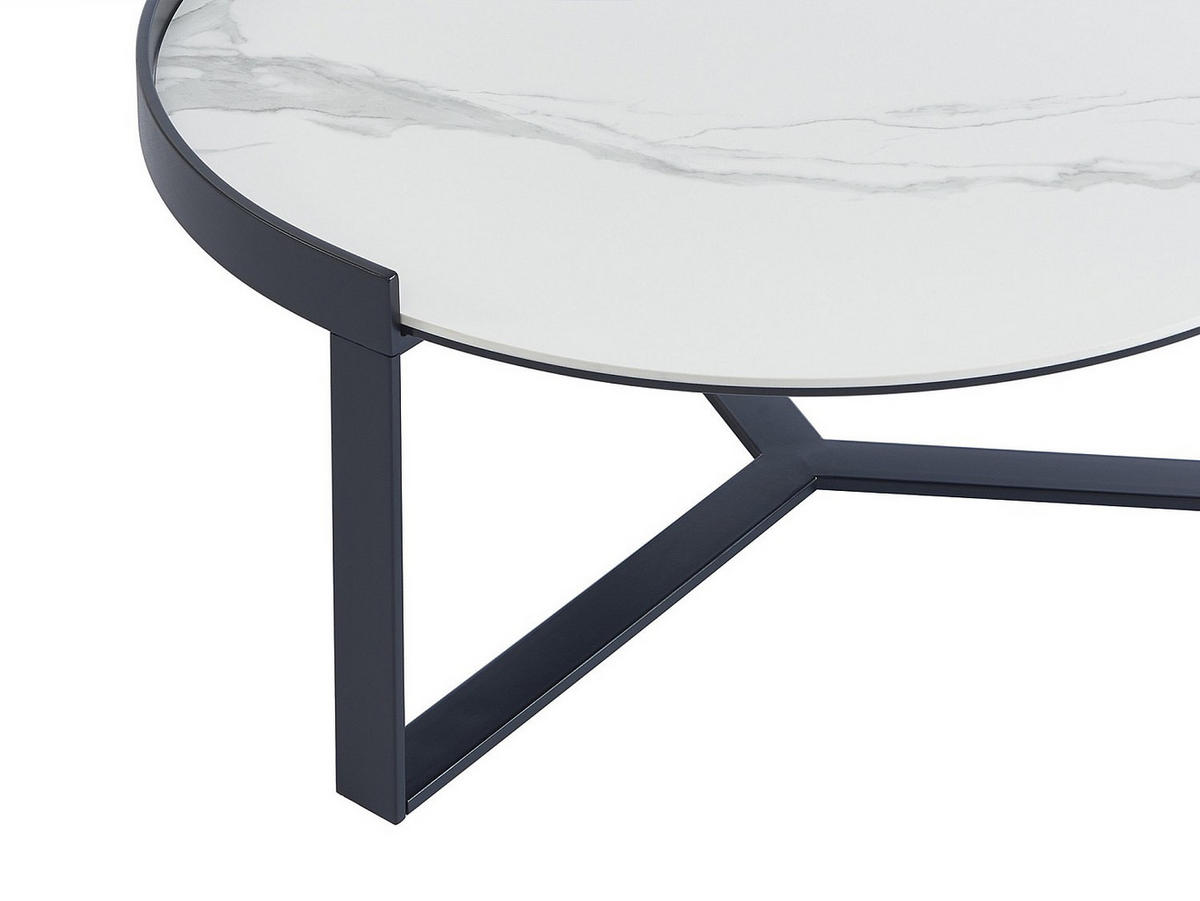 COUCHTISCH-SET - rauchfarbenes Sicherheitsglas, Keramik & Metall - Marmor-Optik Weiß & Schwarz - ZERILA - Schwarz, Glas (90/90/35cm) - Vente-Unique