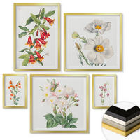 WANDBILDER 5er Set - 50x50 cm & 20x30 cm & 40x60 cm Goldrahmen - Blumenmalerei im Retro-Stil - Goldfarben, Kunststoff (40/60cm) - ArtPrintCave