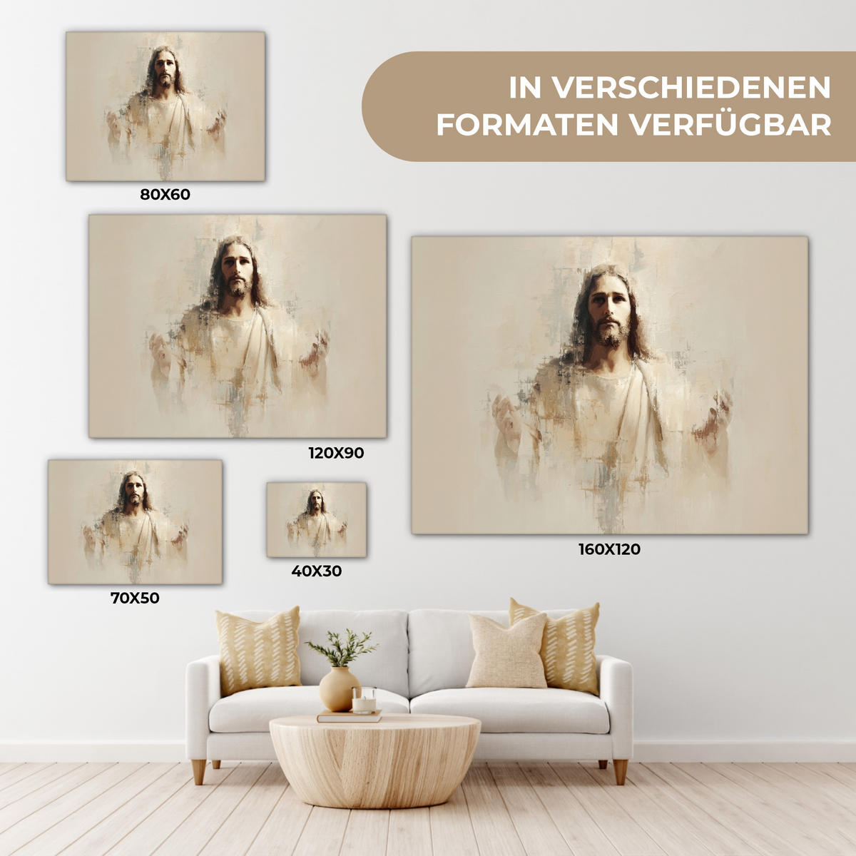 LEINWANDBILD Porträt - Abstrakt - Jesus - Beige Wandbild 40x30 cm - Beige, Textil (40/30cm) - MuchoWow
