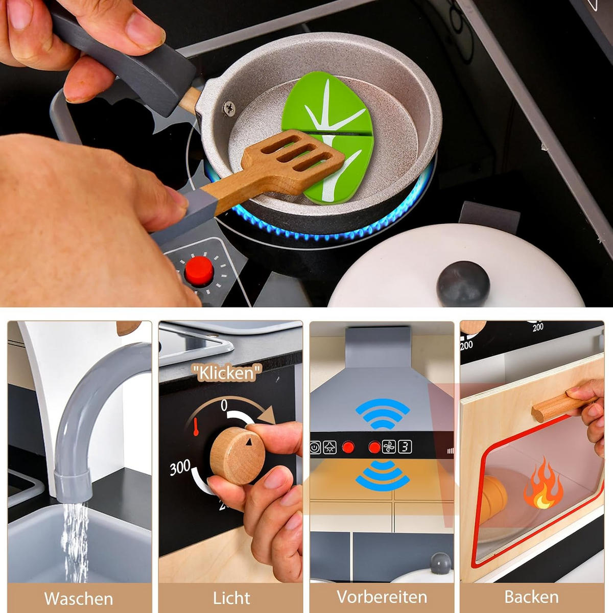 KINDERKÜCHE Grau - Grau, Holz (32/82/111cm) - COSTWAY