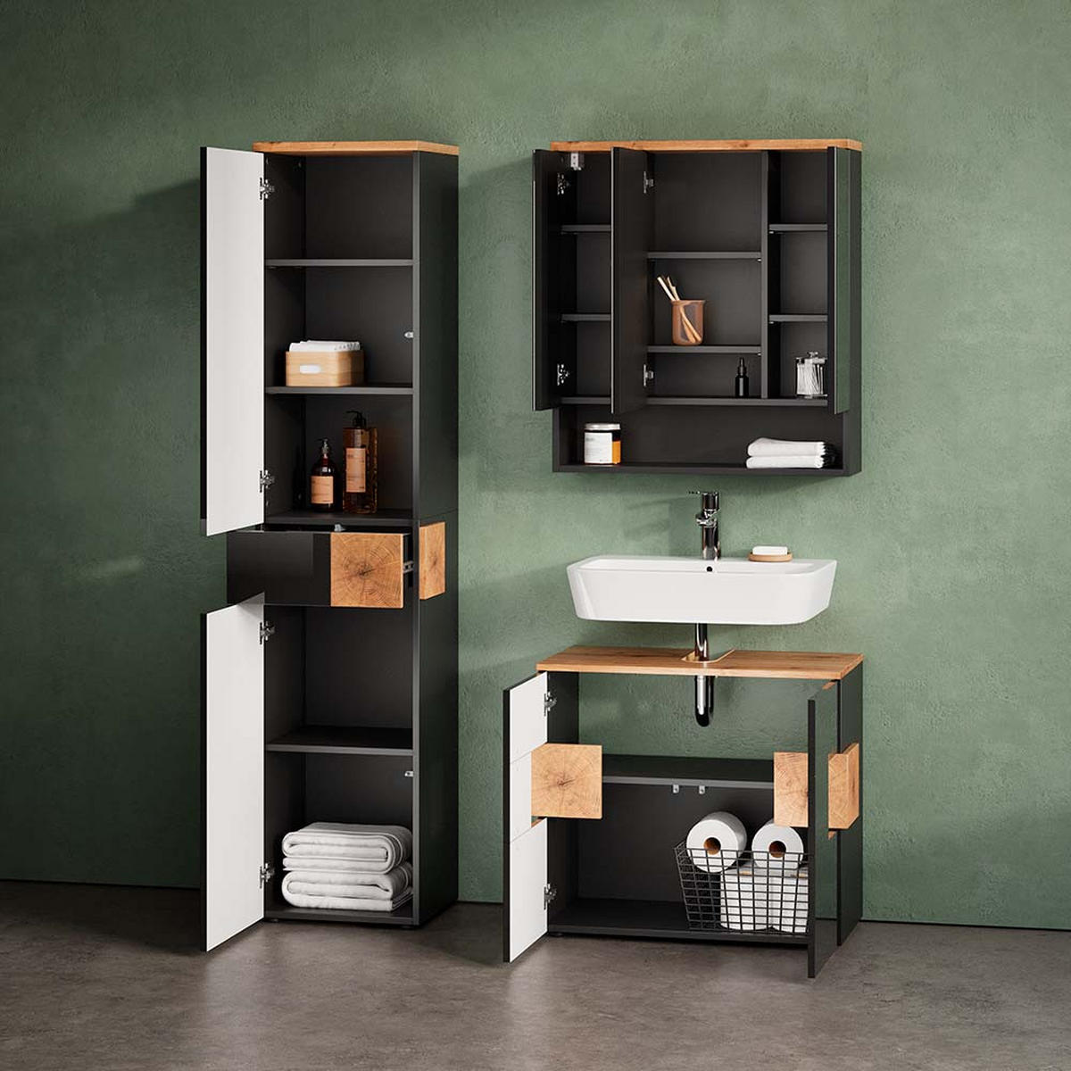 BADSPIEGELSCHRANK Tanaro Anthrazit 70 x 77.5 cm - Anthrazit, Holzwerkstoff (70/77.5/21.7cm) - Livinity®