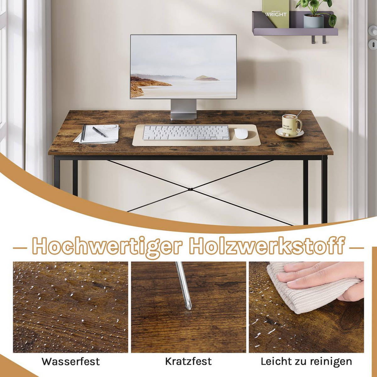 SCHREIBTISCH mit Metallgestell, 120x60x75 cm, Vintagebraun - Dunkelbraun/Schwarz, Holzwerkstoff/Metall (60/120/75cm) - Woltu