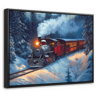 LEINWAND Bilder mit Rahmen - Zug - Weihnachten - Schnee - Weihnachtszug - 40x30 - Anthrazit, Textil (40/30cm) - MuchoWow