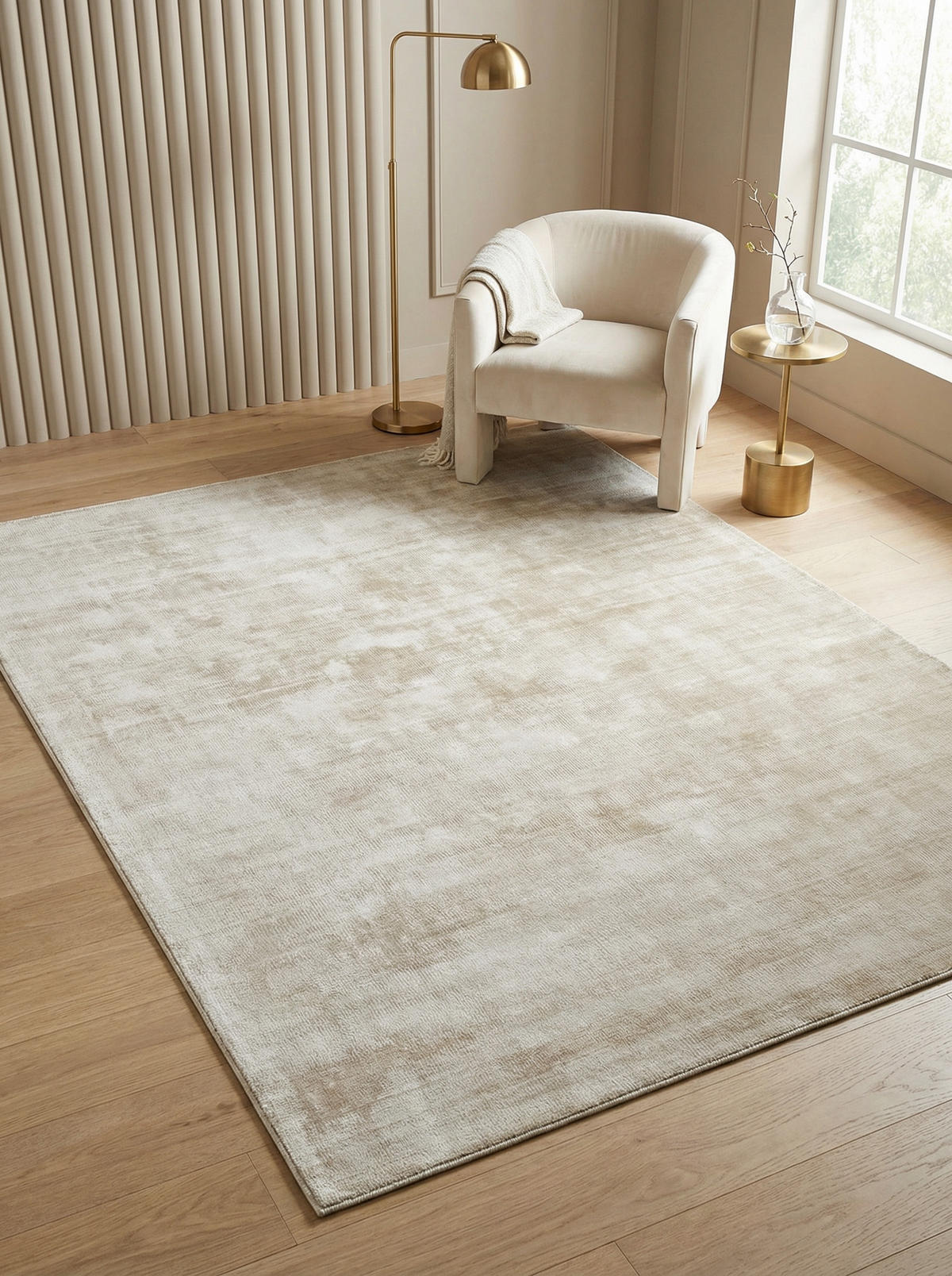 TEPPICH Viskose handgewebt zeitloses Design BARI, Beige-Grau 160x230 cm - Beige, Textil (160/230cm) - KADIMA DESIGN