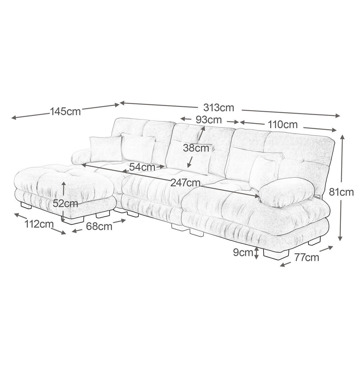 MODULARES Ecksofa aus Chenille 313x145x81 cm in Gelb mit Ottomane - Gelb, Textil (145/81/313cm) - Modfu
