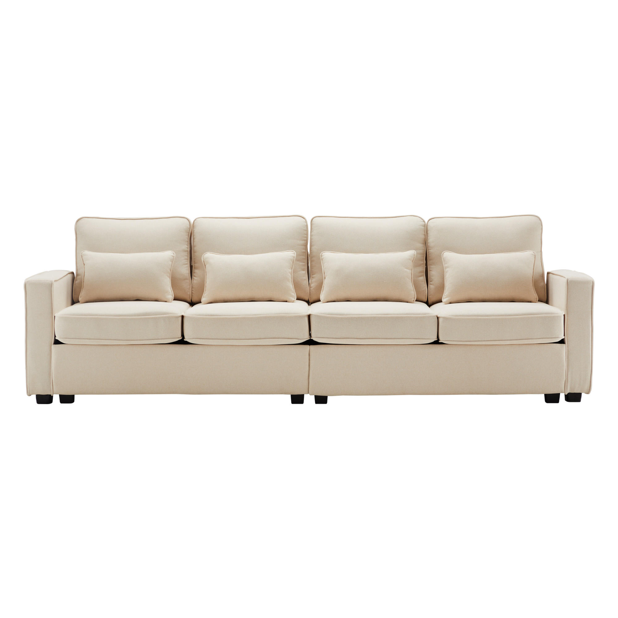 4-SITZER Sofa Leinenstoff mit Armlehnentaschen und 4 Kissen 264/83/87 cm Beige - Beige, Textil (87/264/83cm) - Redom