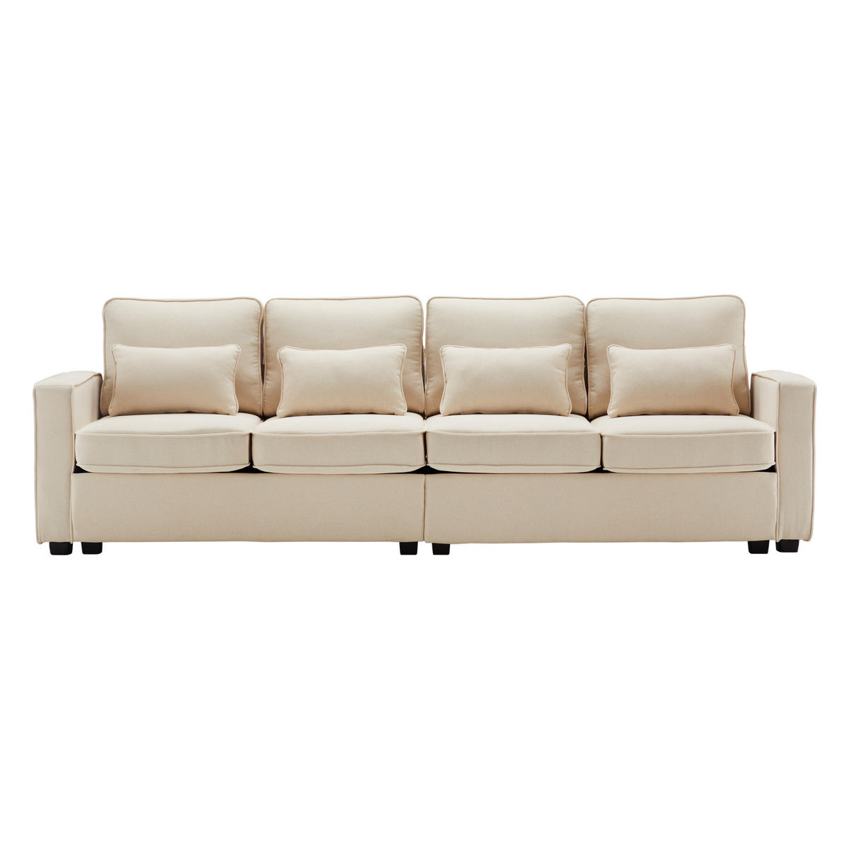 4-SITZER Sofa Leinenstoff mit Armlehnentaschen und 4 Kissen 264/83/87 cm Beige - Beige, Textil (87/264/83cm) - Redom