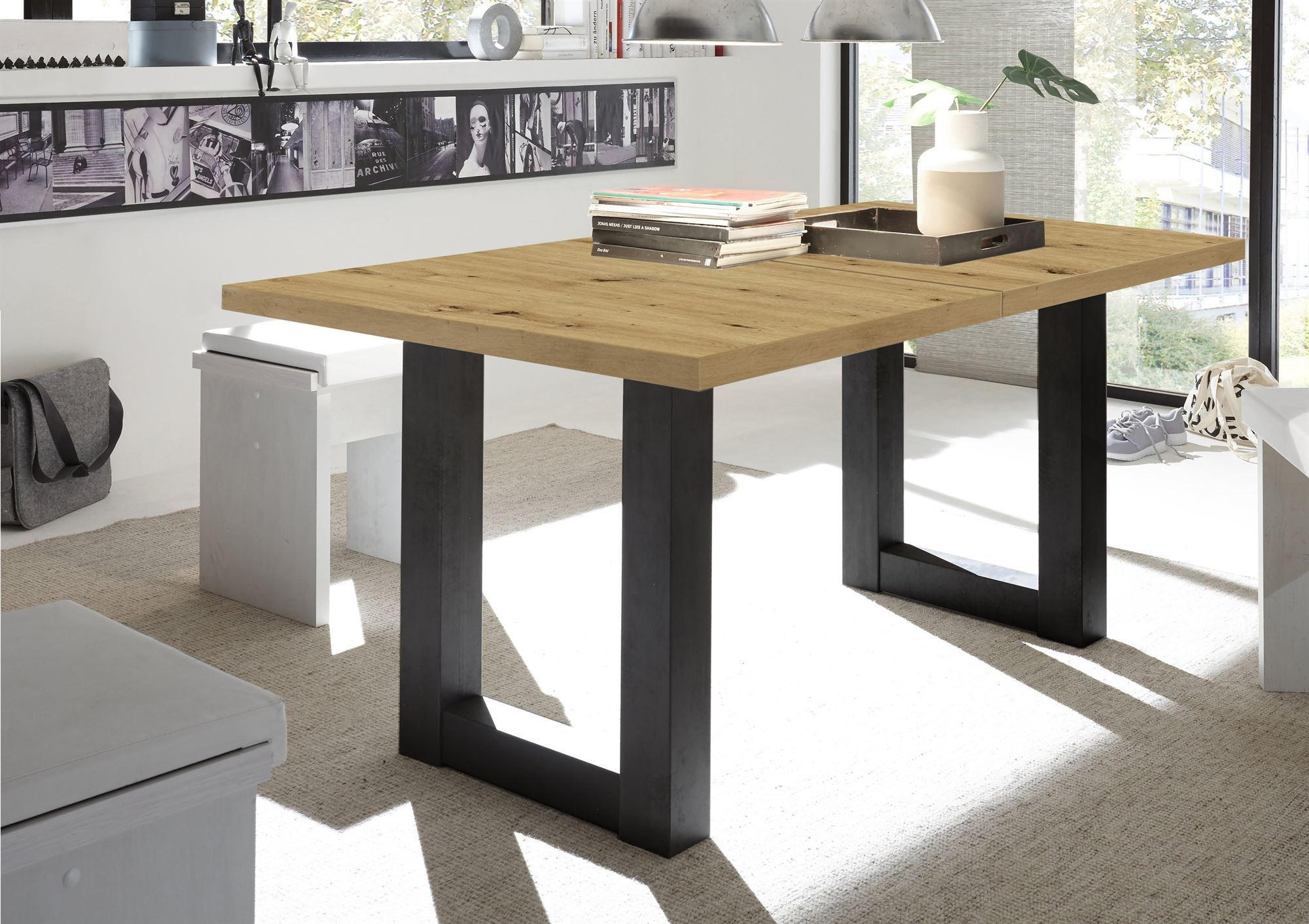 ESSTISCH ausziehbar Eila 7 140 x 90 x 75 Esszimmertisch Schwarzstahl/Asteiche - Eiche Artisan, Holz (140/90/75cm) - 58aufmkessel