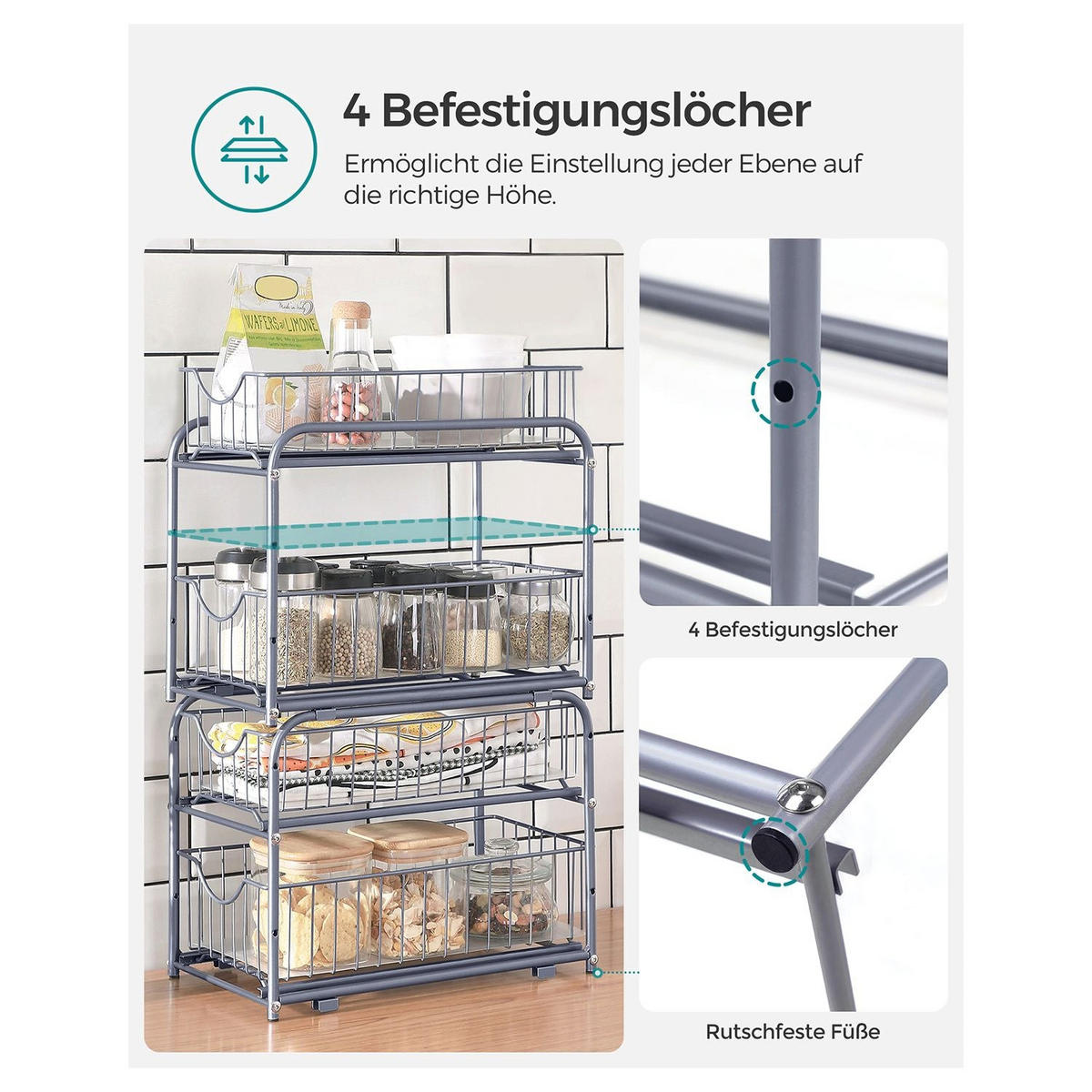 KÜCHEN-ORGANIZER LJUBLJANA - Silberfarben, Metall (36.5/31.5/19cm) - Hansiro