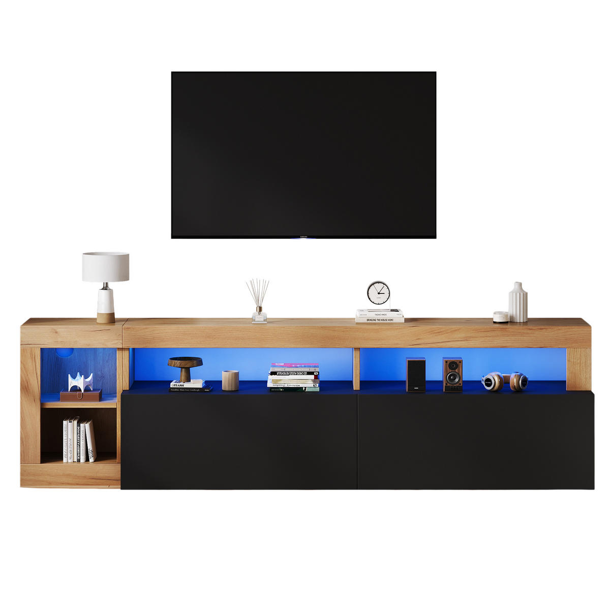 TV-ELEMENT184X42X58CM mit LED-Beleuchtung für 80 Zoll Fernseher Schwarz Holz - Schwarz, Holz (51.18/11/161.7cm) - Raelunyi
