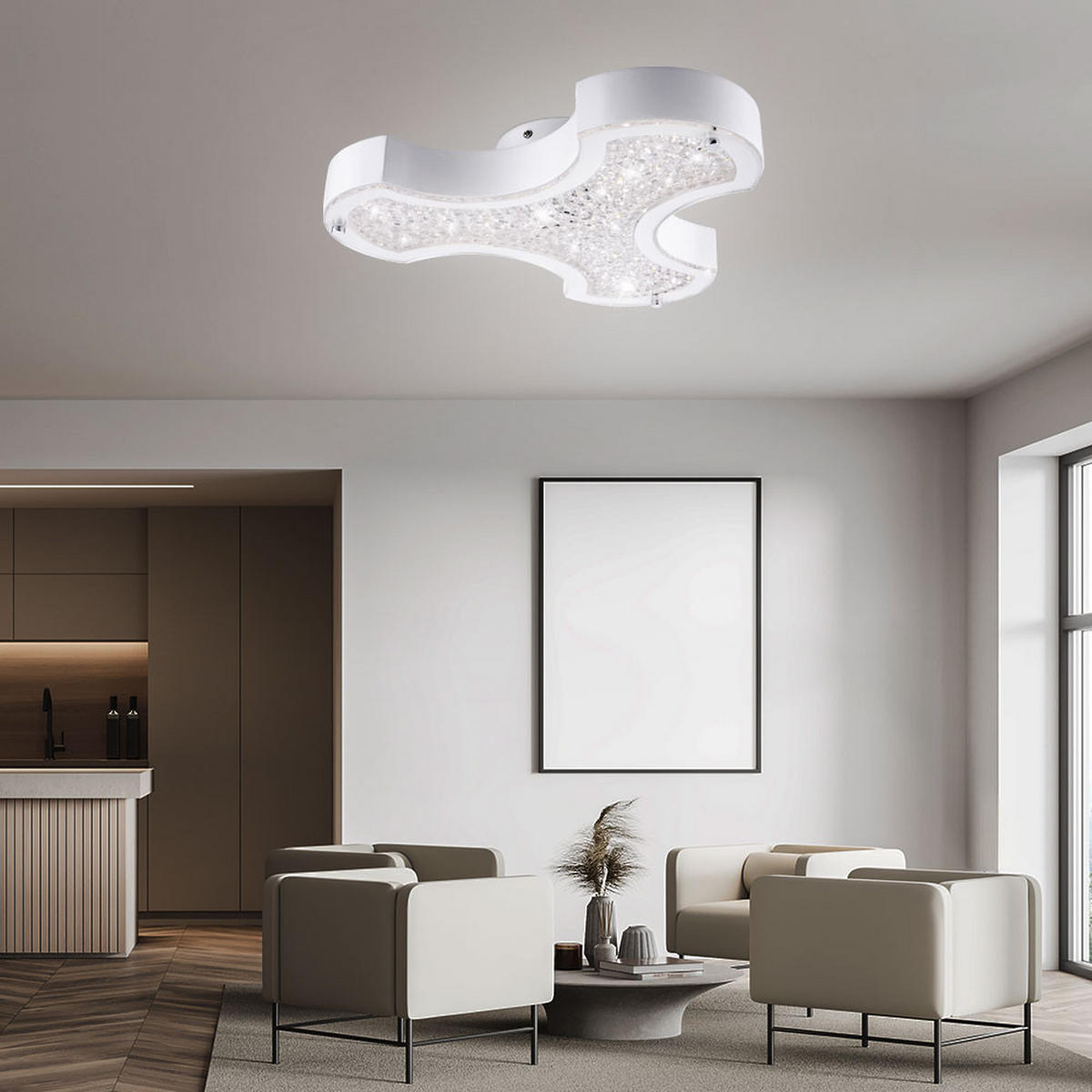 LED DECKENLEUCHTE Kristalle Weiß Metall - Weiß, Glas (37/34.3/7cm) - Globo Lighting