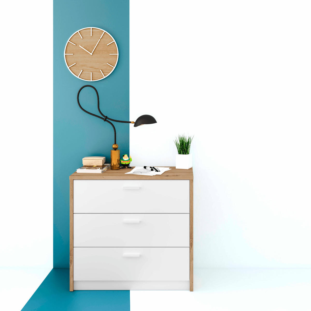 KOMMODE 3 schubladen mit ausziehbarem schreibtisch - kommo 81/40/75 cm - Eschefarben, Holzwerkstoff (81/75/40cm) - Calicosy