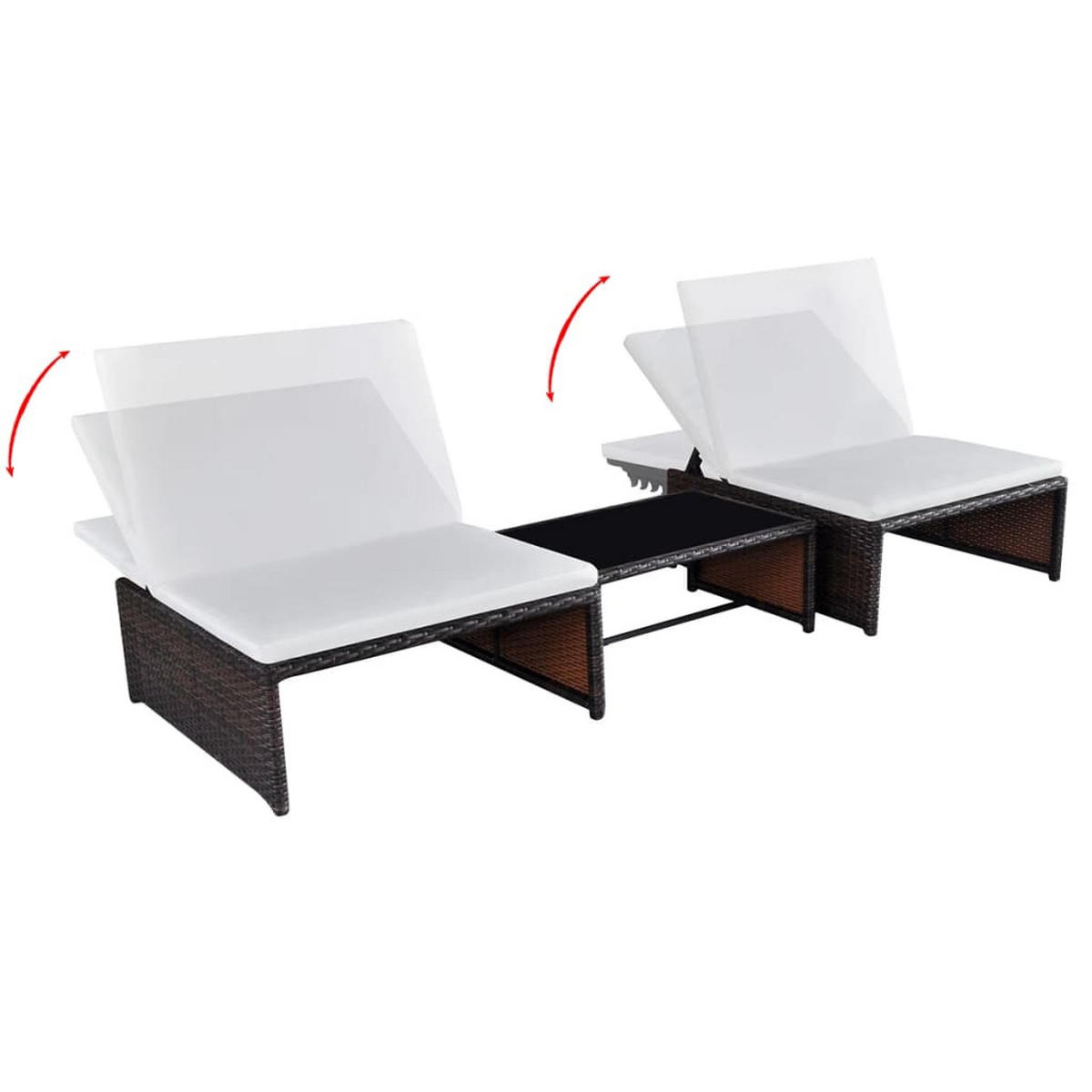 OUTDOOR-LEHNSTÜHLE 2 Stk. mit Tisch Braun Poly Rattan - Braun, Holz (65/69/190cm) - furnicato